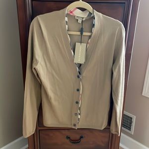Burberry check trim cardigan camel color NWT!!